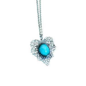 Silver Tone Faux Turquoise Heart Shape Pendant Necklace